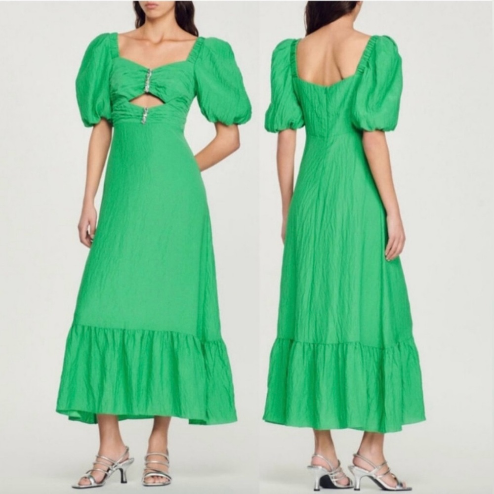 NWT Sandro Green Rhinestone Dress - 36 FR / 4 US.